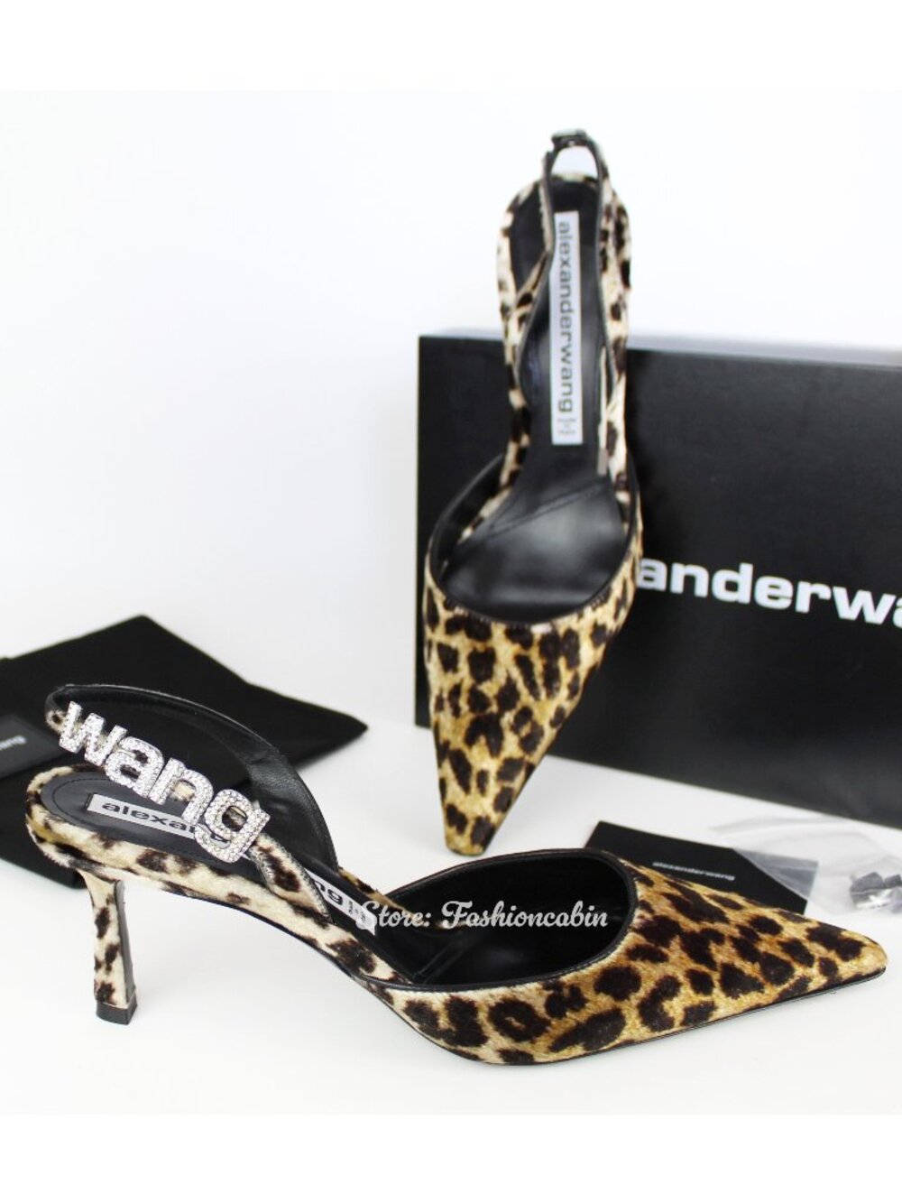 NEW ALEXANDER WANG Logo Embellished Leopard Velvet Heeled Pump